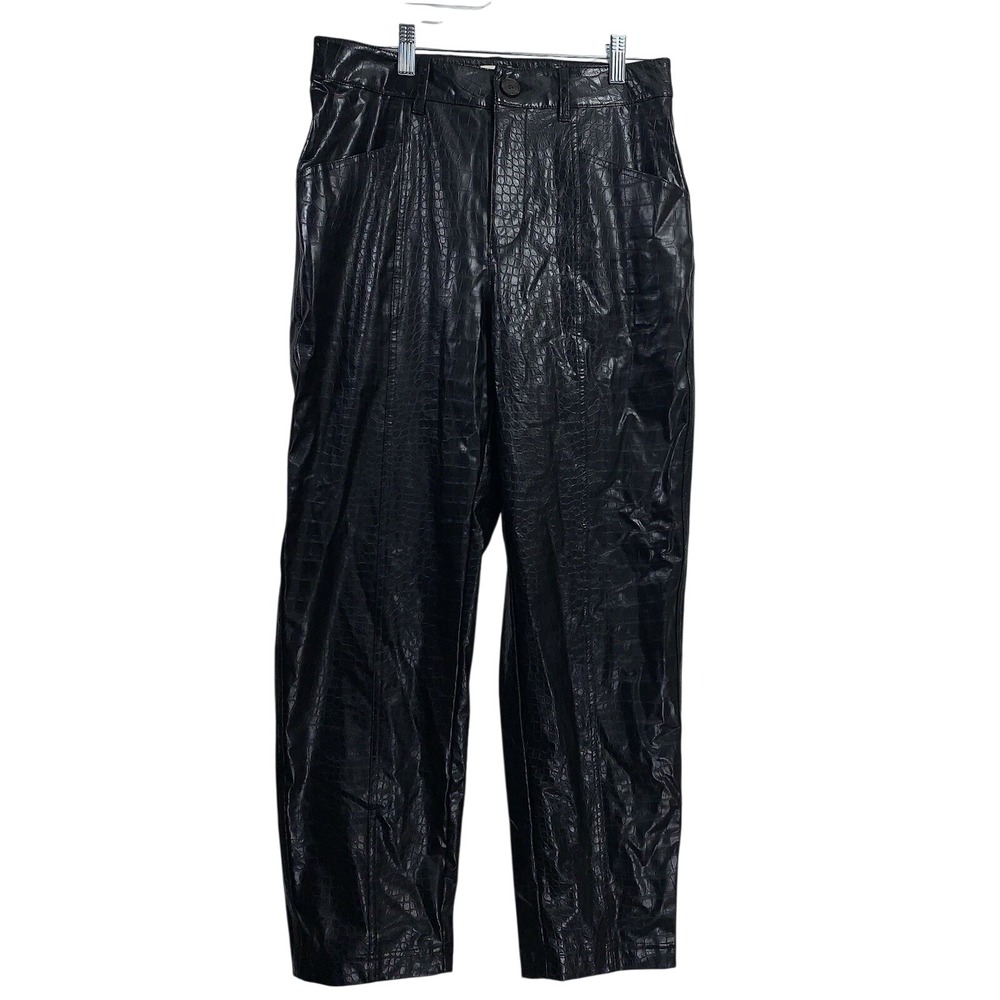 A New Day Faux Leather Pants Womens 6 Black Croc Embossed High Rise Straight Leg